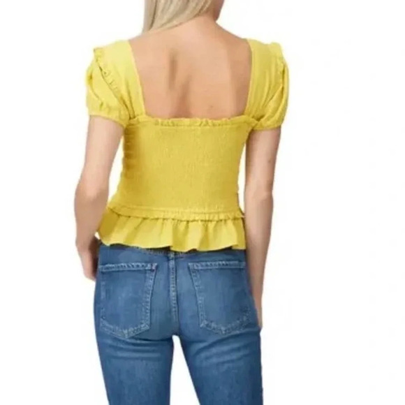 Line and Dot Elena Blouse Yellow Ruffle Smocked Back - Picture 2 of 11